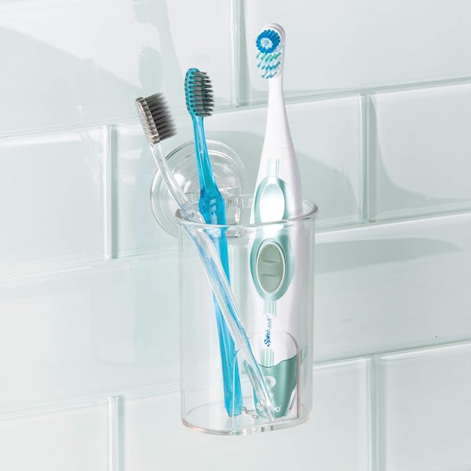 iDesign Plastic Suction Tumbler Cup, 3" x 3.5" x 4.5", Clear | Bathroom Organizer, Mirror or Shower Storage - Image 2