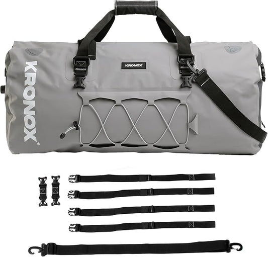 KRONOX Motorcycle Duffel Bag Waterproof, 25L Grey – Durable Motorcycle Luggage & Saddle Bags. Back Seat Dry Bag for Travel, Commute & Dirt Bike Gear by KRONOXGear