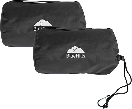 BlueHills Ultra Compact Travel Blanket Pillow 2 Pack Airplane 70X56In Black | Travel Blanket Pillows for 2, Matching Case, Luggage Belt & Backpack Clip, 70 X 56 Long, Must Have Airplane Travel Essentials by BlueHills