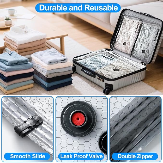 Vacuum Seal Bags 18-Pack with Wireless Pump, 6 Large/6 Medium/6 Sizes, Reusable Storage for Clothes Travel, Luggage & Suitcases, Portable Space Saver - Image 5