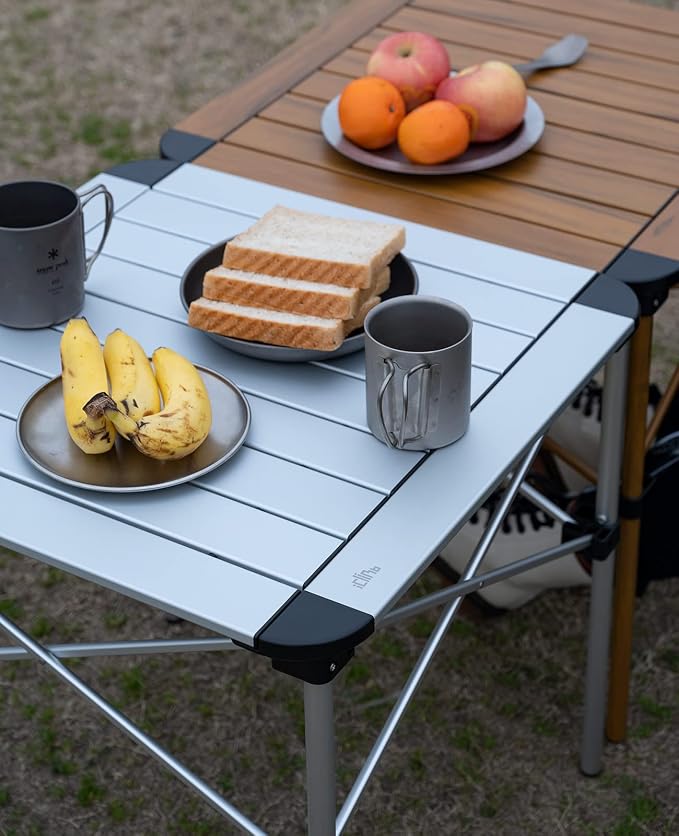 iClimb Lightweight Stable Alu. Folding Square Table Roll Up Top with Carry Bag for Camping Picnic Backyards BBQ Camp Kitchen (Silver, M) - Image 4