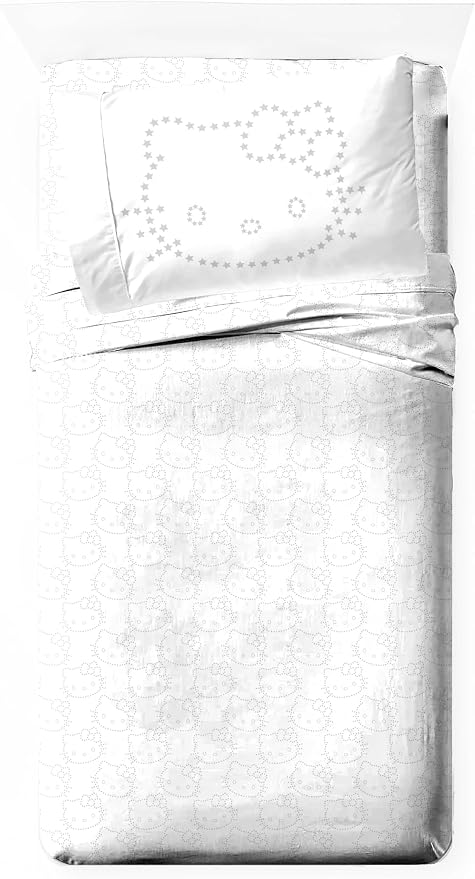 Jay Franco Sheet Set with Fitted, Flat Sheets & Pillow Cover - Ultra-Soft Bedding with Pillowcase for Room Decor, White - Hello Kitty, 3 Piece Twin by JayFranco