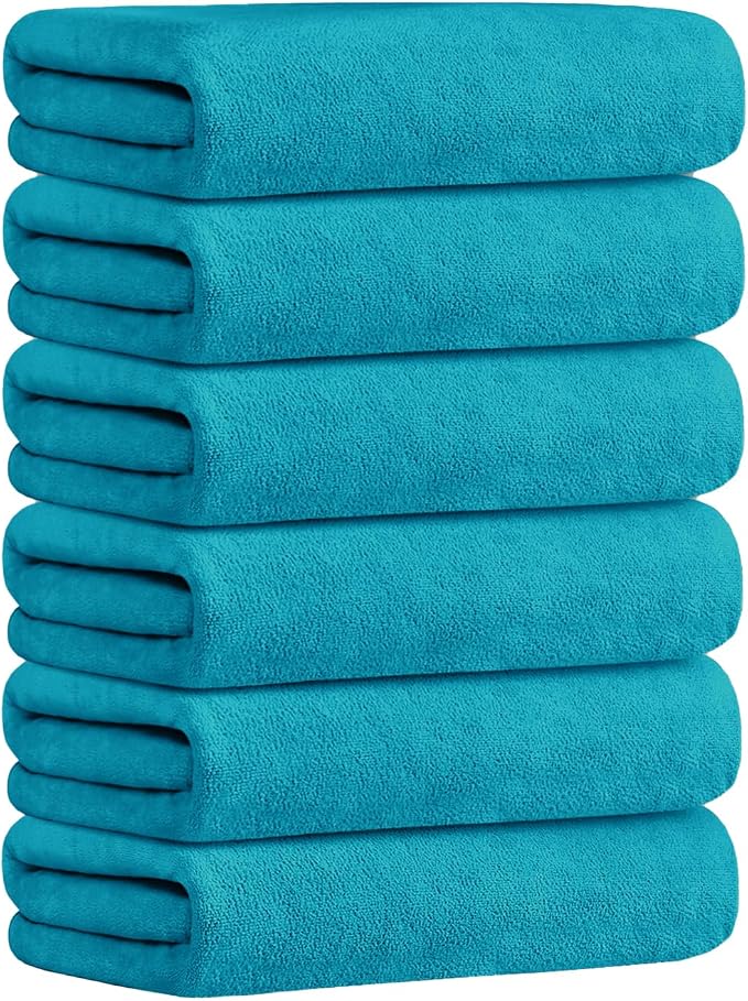 JML Large Microfiber Bath Towels Set of 6, 30" x 60", Oversized, Soft, Super Absortbent, Fast Drying Bathroom Towel for Sauna, Salon, Sport, Fitness, Yoga, Teal by JML