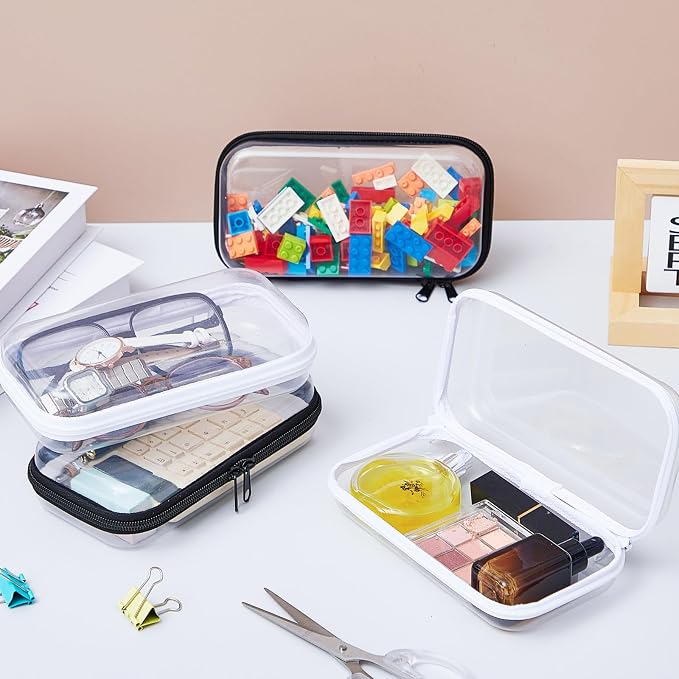 Hoolerry 4 Pcs Hard Clear Zipper Case Makeup Bags Plastic Zipper Pouch Transparent Storage Box Containers for Cosmetics, Snacks, Building Blocks, Puzzles(Clear,7.5 x 3.9 x 2 in,Black and White) - Image 6