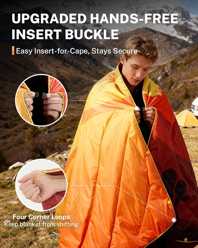 Gonex Camping Blanket with Aero-Warmth Breathable Layer - Puffy Printed Packable Blanket, Ultralight Wearable Water-Resistant Quilt, 79" X 55" for Camping, Beach, Hiking, Travel, Picnics(Desert) - Image 3