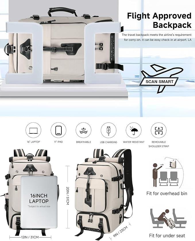 Travel backpack for men,40L Large Carry on Backpack Durable Convertible Duffle Bag with Shoe Compartment Fit for 16 Inch Laptop for travel, camping,Weekender Hiking Beige - Image 4