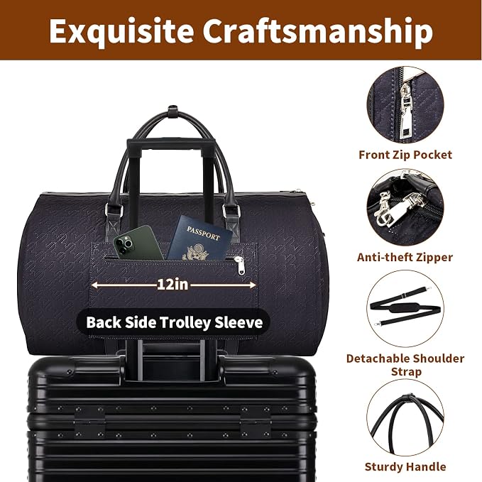 Garment Bag for Travel Convertible Carry On Garment Bag Large Travel Duffel Bags for Women 2 in 1 Hanging Suitcase Suit Travel Bags for Women & Men 3pcs Set - Image 3