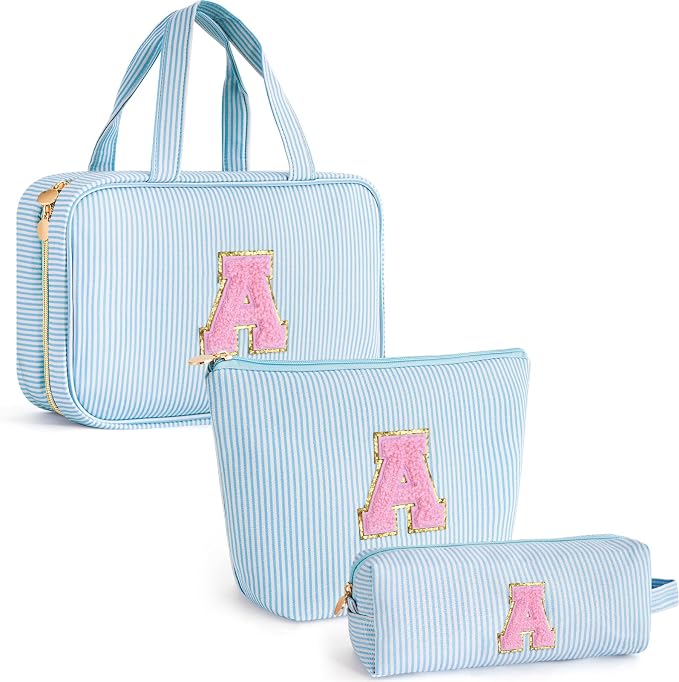 Gifts for Teen Girls Women - Travel Hanging Toiletry Bag & Makeup Bag - Personalized Initial Cosmetic Bag | Birthday Gift for Girl Trendy Stuff - Blue A by Unknown