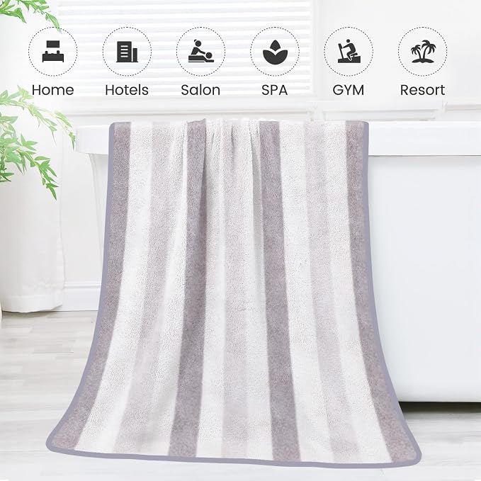 JML Microfiber Bath Towels, 30" x 60", Cabana Stripe Grey, Set of 2 | Hanging Loop,Large, Soft, Super Absorbent, Fast Drying, Perfect for Hair Wrap, Sport, Fitness, Yoga - Image 7