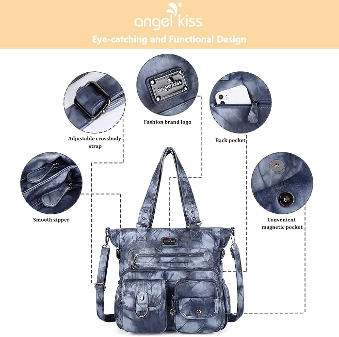 Angelkiss Purses Handbags for Women PU Tote Satchel Bags for Women Pockets Shoulder Bags… | PU - Image 7