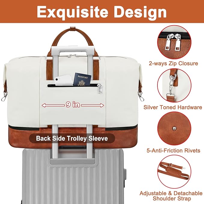Travel Weekender Bag for Women, 21" Overnight Bag with Shoe Compartment 50L Large Travel Duffel Bag Carry On Tote for Weekend, Overnight, Business Trips, Water Resistant - Image 5