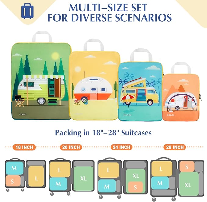 Gonex Compression Packing Cubes, 4pcs Expandable Storage Travel Luggage Bags Organizers, Travel Cubes for Suitcase Carry On (RV) - Image 2