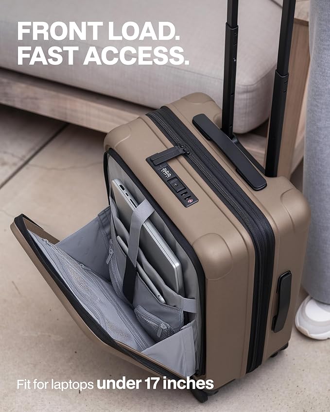Coolife Carry On Luggage Suitcase : 22x14x9 Airline Approved Travel Luggage with Spinner Wheels, Front Pocket Expandable Hardshell Suitcases with TSA Lock Apricot - Image 2