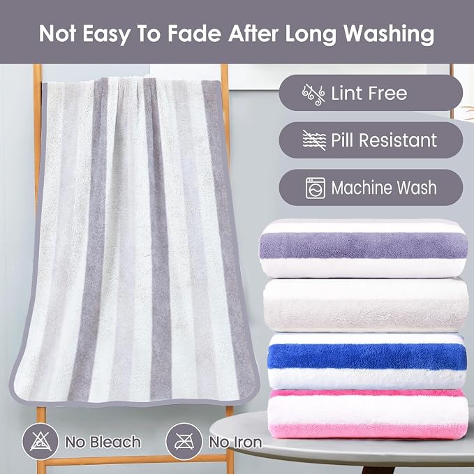 JML Microfiber Bath Towels, 30" x 60", Cabana Stripe Grey, Set of 2 | Hanging Loop,Large, Soft, Super Absorbent, Fast Drying, Perfect for Hair Wrap, Sport, Fitness, Yoga - Image 6
