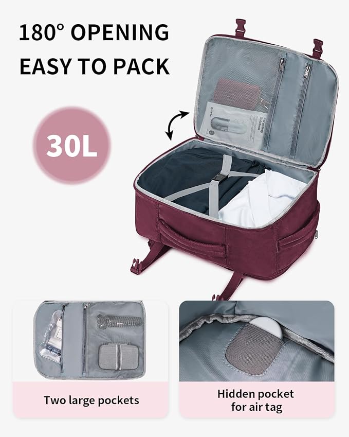 ECOHUB Travel Backpack for Women, 18x14x8 Frontier Airlines Personal Item Bag with Clear Toiletry Bag, Laptop Carry on Backpack with USB Port, Airline Approved Under Seat 14 Pockets 30L, Red - Image 4