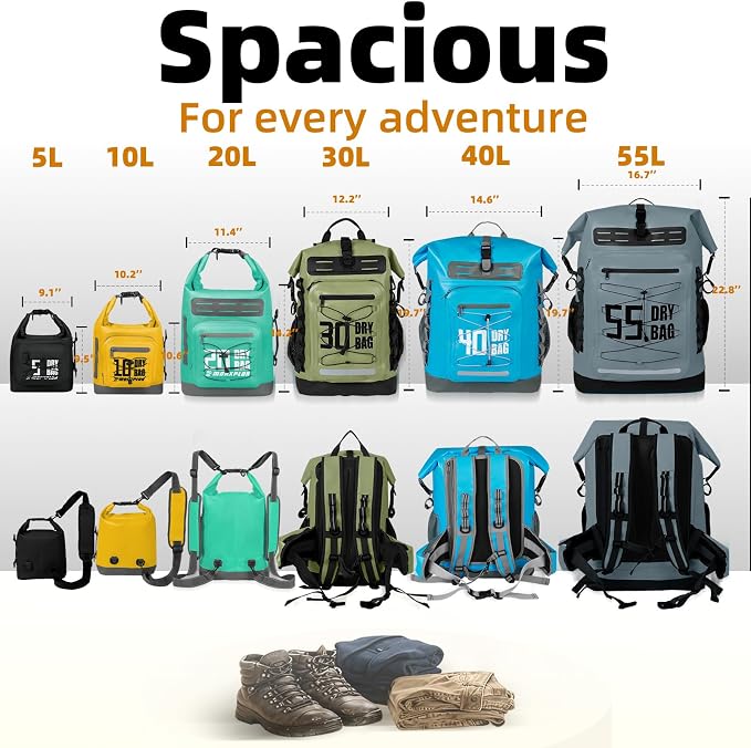 MORXPLOR Dry Bag Waterproof,5L/10L/20L/30L/40L/55L Roll Top Dry Bag Backpack with WaterProof Phone Case for Swim,Kayak - Image 2