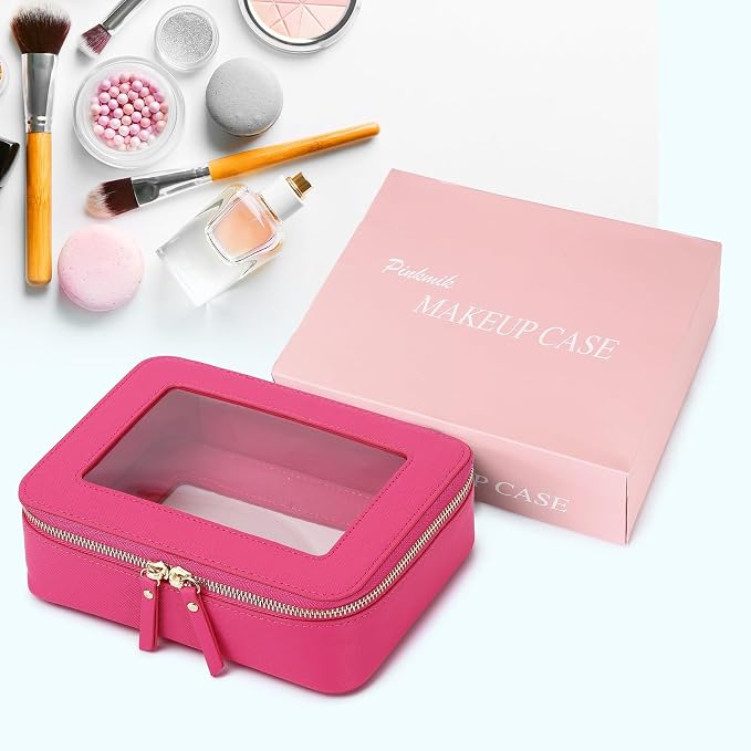 Pinkmik Clear Makeup Bag for Women Waterproof Travel Cosmetics and Toiletries Case Portable Makeup Oaganizer Bag Clear Car Bag with Zipper (X/Fuxia, M) - Image 7
