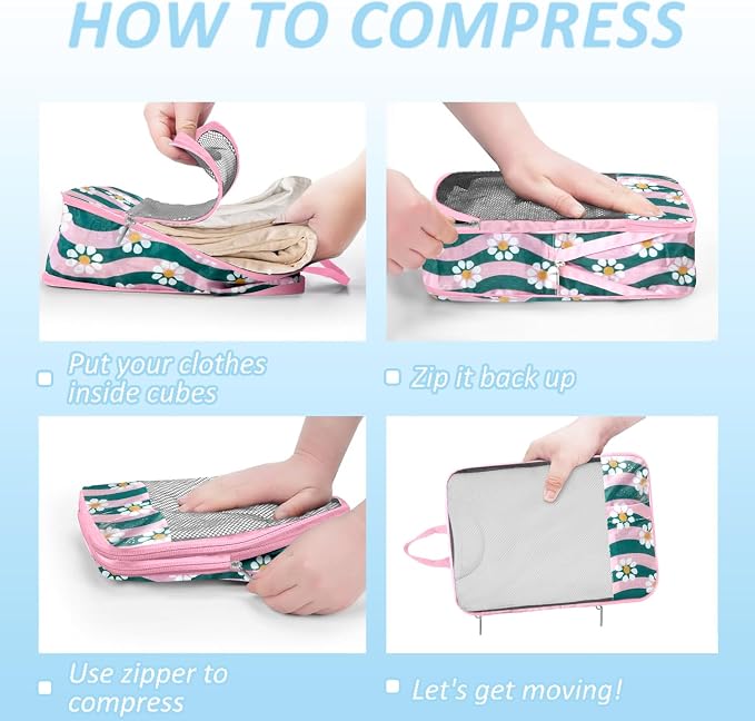 Colored Flower Compression Packing Cube Kit 7 Piece | Quick-Dry, Breathable Mesh, Carry-On Compatible Travel Essentials for Clothes, Shoes, Cosmetics & Toiletries, Multi - Image 3