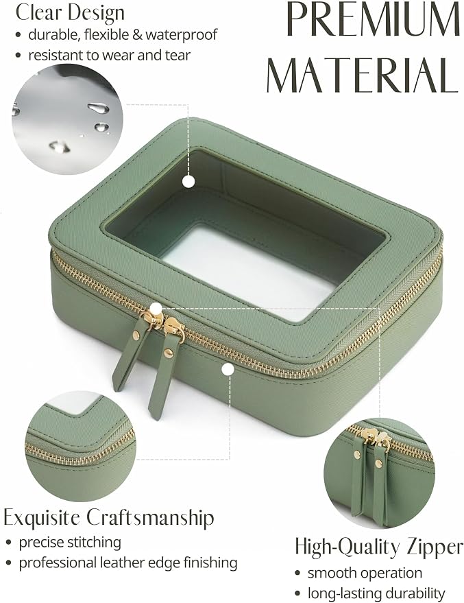 Popvibe Clear Makeup Case Toiletry Bag Travel Medium Clear Cosmetic Bag with Zipper, Make Up Bag Organizer Traveling TSA Approved Transparent Bag Car for Essentials, Mini & Medium, Sage Green - Image 3