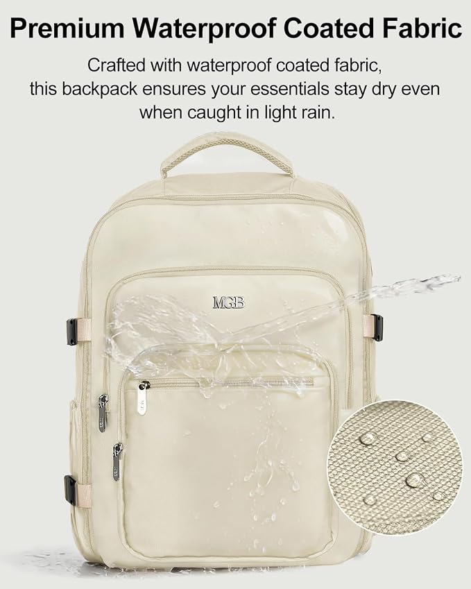 Travel Backpack for Women & Men, Carry On Personal Item Bag Flight Approved, Large Waterproof Laptop Backpack for Travel, Overnight, College & Commuting Beige - Image 4