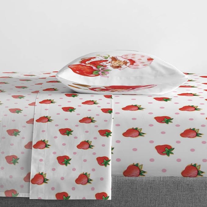 Jay Franco Strawberry Shortcake Juego de sábanas tamaño individual, ropa de cama de 3 piezas para niños, de microfibra súper suave, incluye funda de almohada reversible - Image 6