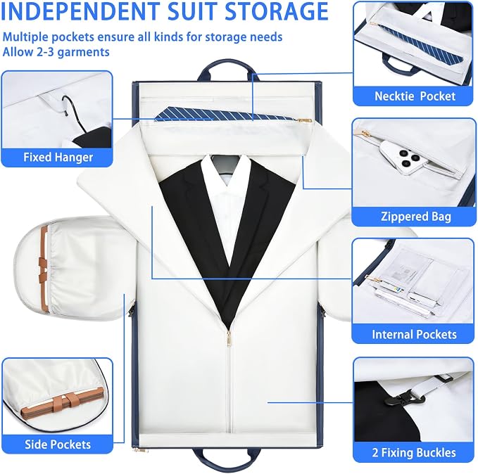 Leather Garment Bag，Convertible Garment Duffel Bag for Travel Mens Suit Bag 2 in 1 Waterproof Foldable Carry on Garment bag with Shoulder Strap Weekender Bag with Shoe Pouch - Image 4
