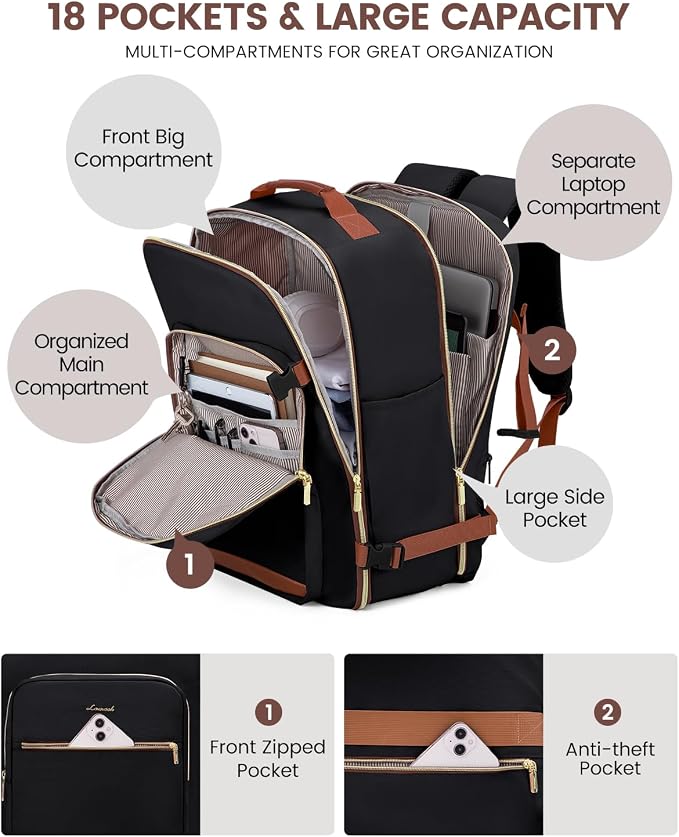 LOVEVOOK 50L Travel Backpack for Women & Men, Airline Approved Carry On Luggage with 3 Packing Cubes, TSA Overnight Bags, Waterproof Personal Item Bag, Weekender Essentials Backpacks fits 17" Laptop - Image 3