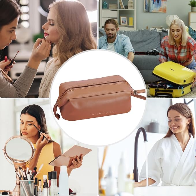 CORIOS Toiletry Bag For Women Portable Make Up Bag Waterproof Wash Bag PU Leather Cosmetic Bag Bathroom Shower Bag Multifunctional Travel Organizer For Shampoo, Cosmetics, Toiletries Brown C - Image 6