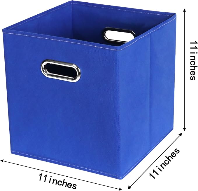 Fabric Cloth Storage Bins,Fabric Cube Bins Organizer with Dual Handles Foldable Cube Storage Baskets for Home Bedroom Storage,Set of 3,(Dark Blue) - Image 2