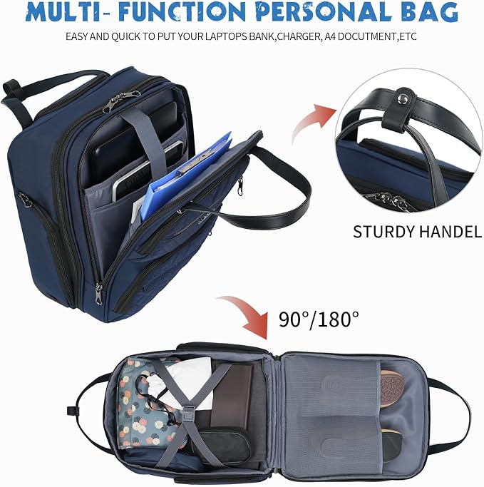 KROSER Carry On Underseat Multi-functional, 16-inch Underseater Lightweight Overnight Suitcase for Women, Navy - Image 5