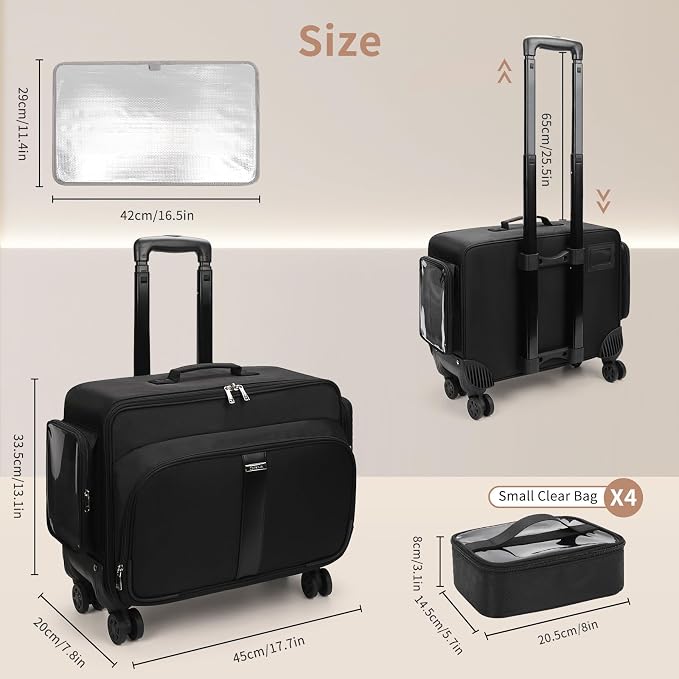 Large Rolling Makeup Case，Professional Makeup Artist Bag with 4 Small Bag Makeup Case, Adjustable Dividers, Portable Travel Supply Station for Cosmetics Storage Organizer Trolley Suitcase Makeup Cart - Image 3