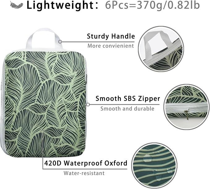 6 Pcs Compression Packing Cubes, Packing Cubes for Travel, Waterproof Luggage Organizer Bags Set, Cute Packaging Cubes for Women Kids Backpack Carry-Ons - Image 6