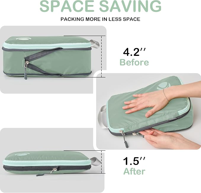 Cipway Compression Packing Cubes, Lightweight Travel Luggage Organizers with Shoe, Toiletry & Laundry Bags, Travel Essentials for Carry-on Suitcase (8 Piece, Sage Green) - Image 3