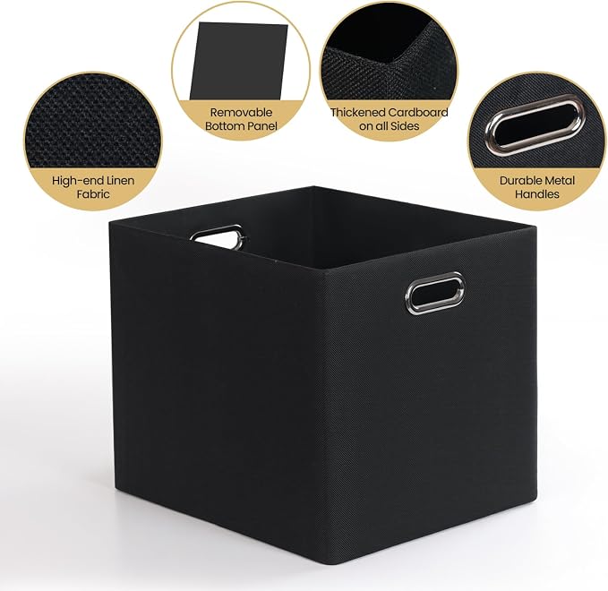 Posprica 3X Thicker Collapsible Storage Bins,13×15x13 Foldable Storage Cube Boxes Fabric Drawer for Closet Shelf Cabinet Bookcase, set of 4 (Pure Black) - Image 3