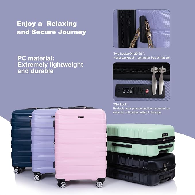 Travelhouse Hardside 3-piece Luggage Set, PC suitcases with Spinner Wheel | Double Spinner Wheels,TSA Lock, Underseat Waterproof Duffel Bag - Image 6