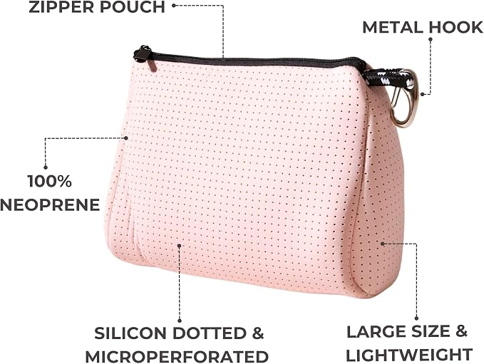 POPUPS Large Makeup Bag with Zipper, Pretty Pink - Waterproof Neoprene Cosmetic Bag 7.7 x 10.75 x 5 inches - Image 4