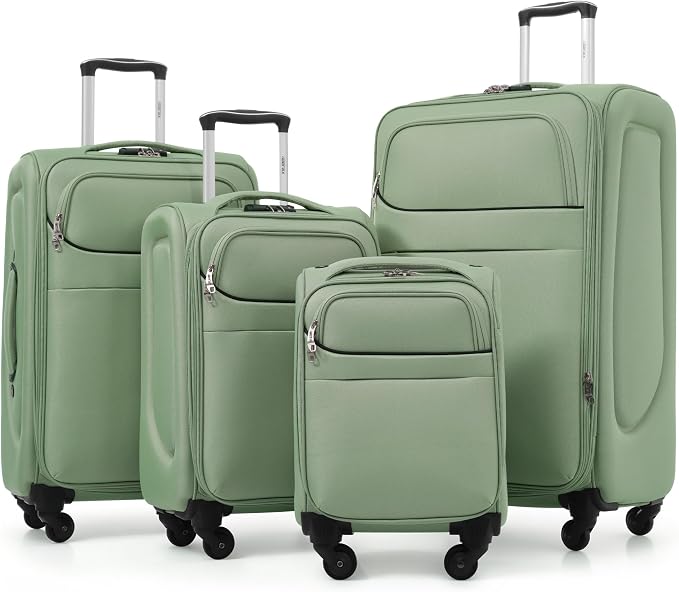 Merax 4-Piece Expandable Luggage Set,Softside Suitcase,Light Green | 18" 22" 26" 30" Lightweight Luggage with Spinner Wheels,Suitcase Set with TSA Lock,Front Pocket & Interior Organization by Merax