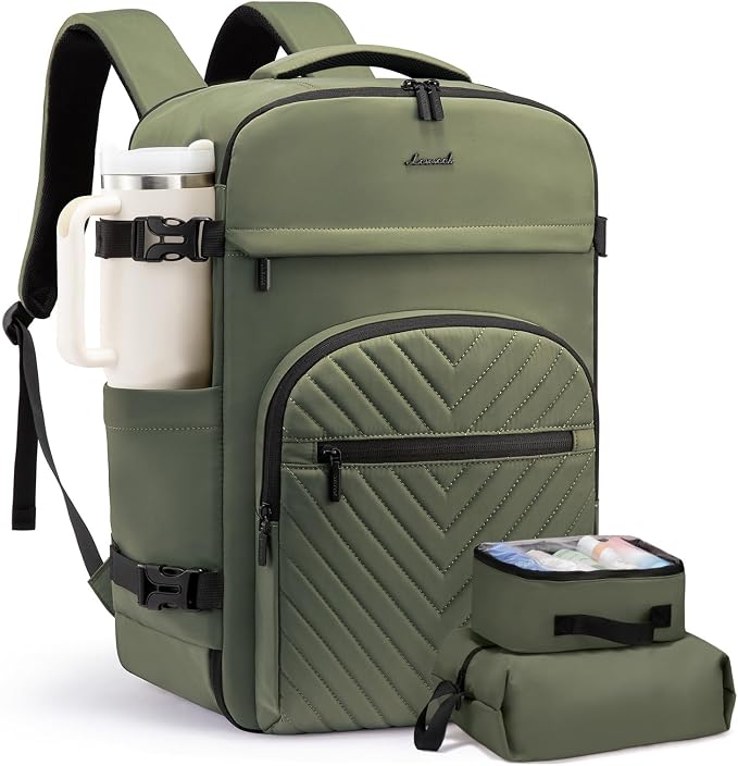 LOVEVOOK 50L Travel Backpack for Women Men, TSA Personal Item Travel Bag Fits 17.3inch Laptop, Waterproof Airline Approved Carry On Luggage With 2 Cubes for Weekender Hiking Business, Army Green by LOVEVOOK