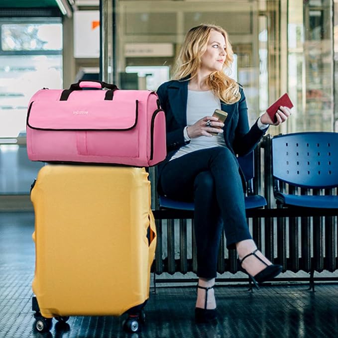 Carry On Garment Bag for Women, Durable Garment Duffle Bag for Travel with Shoes Compartment, Convertible & Foldable 2 in 1 Hanging Dress Weekender Suitcase Suit Travel Bag, Gifts for Women, Pink - Image 6