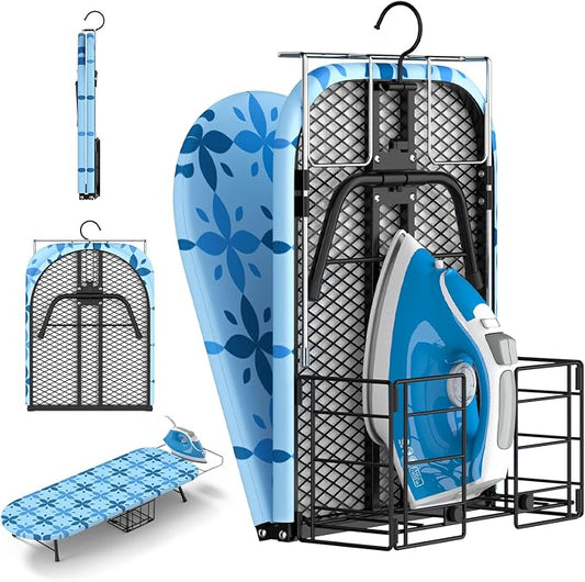 Small Ironing Board Tabletop with Iron Holder, Foldable Mini Iron Board with Iron Rest, Hook for Wall/Door Hanging, Dirt & Heat Resistant Cover, Portable for Home Apartment Travel Laundry Room Sewing by BCJJ