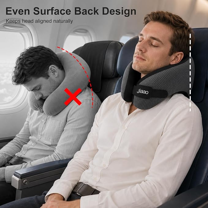 Ergonomic Travel Pillow,100% Memory Foam Travel Neck Pillow for Airplanes | 360 Neck & Chin Support Airplane Pillow For Long Flights,Airplane Travel Essentials With 3d Eye Mask, Earplugs,Carry Case - Image 5