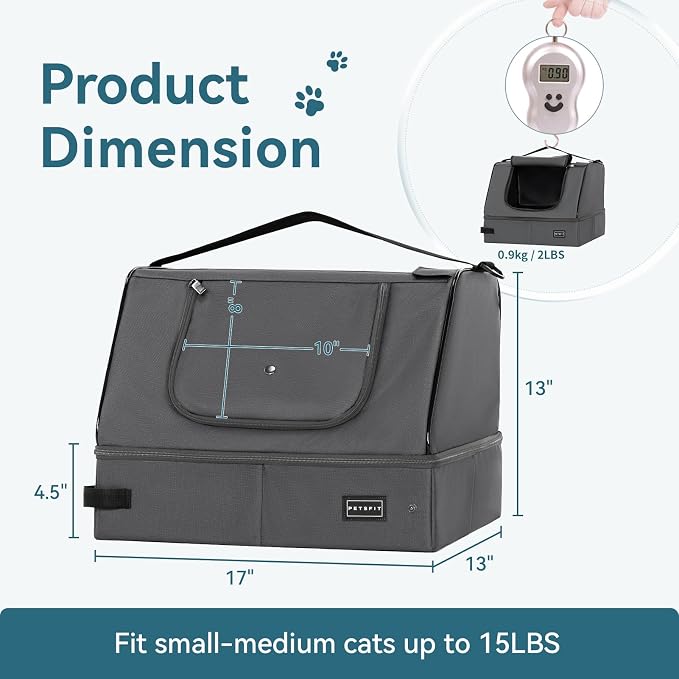 PETSFIT Portable Travel Cat Litter Box with Lid – Collapsible, Leak-Proof & Washable 2-Layer Liner, Sturdy Support Frame, for Hotel/Car/Camping, Cat Travel Essentials for Kitty/Medium Cats Grey - Image 2