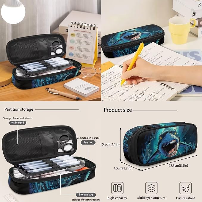 Shark Backpack and Lunch Box Set 4 PCS Schoolbag Book Bag with Insulated Lunch Bag Box Pencil Case Water Bottle Holder Carrier Sling Bag - Image 6
