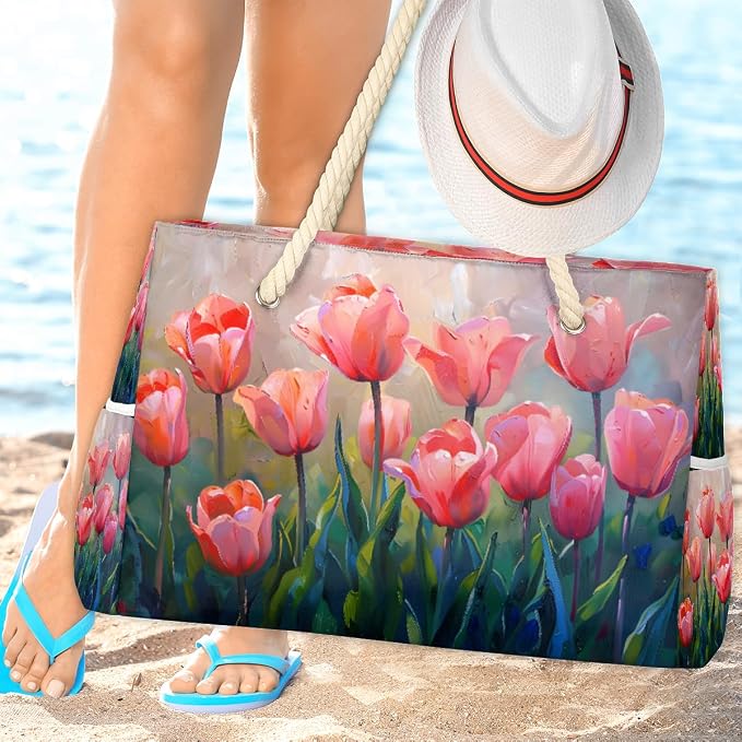 Large Beach Bag with Zipper Beach Bags for Women Water Resistant Swim Pool Bag - Image 7