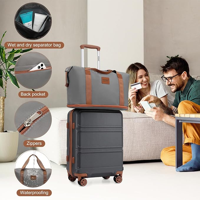 Kono Luggage Set 4 Piece Carry On Hardside Luggage with Spinner Wheels | Lightweight PC+ABS Carry On Suitcase with TSA Lock Apricot Grey - Image 5