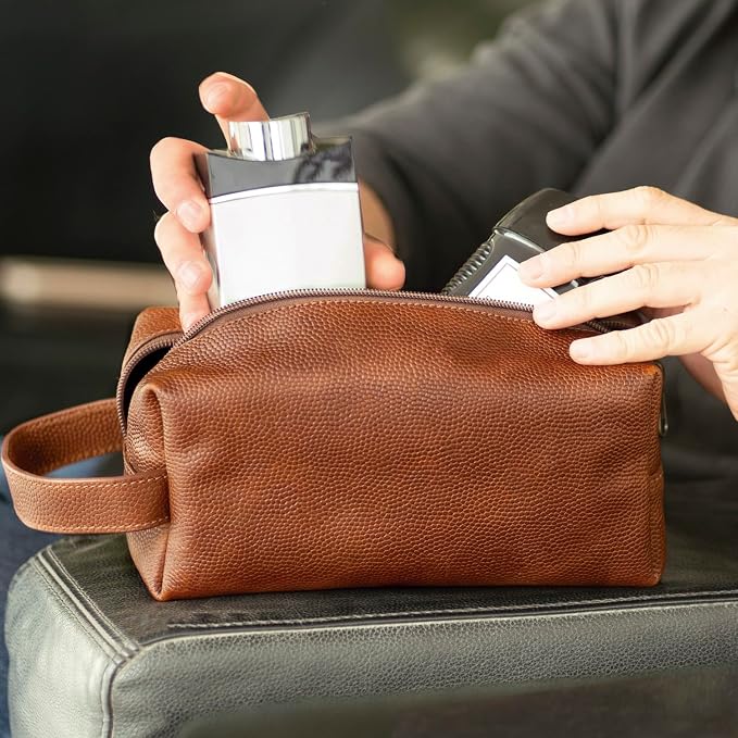 Leather Toiletry Bag for Men – Water Resistant Travel Dopp Kit - Premium Full Grain Leather Cosmetic Case- Perfect Gifts for Him - Mens Toiletry Bag (Honey) - Image 2