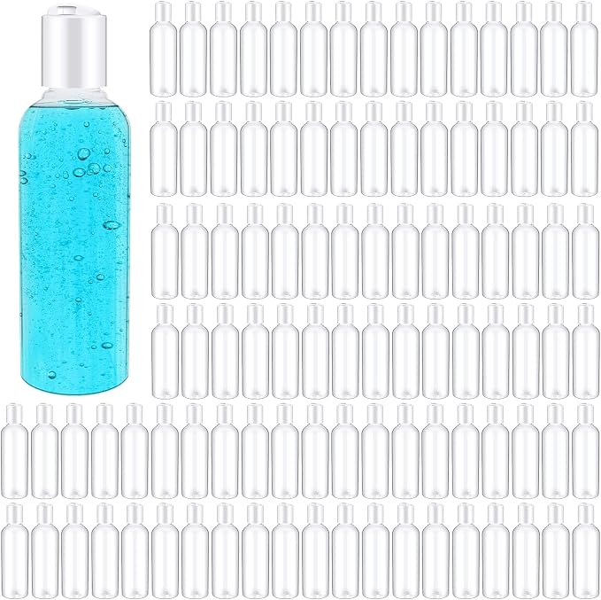 Roshtia 100 Pack 3.4 oz Travel Bottles for Toiletries, Clear Refillable Plastic Bottles with Disc Top Flip Cap, Leak Proof Empty Containers for Shampoo, Lotion, Essential Oil, Bulk Travel Size(White) by Roshtia