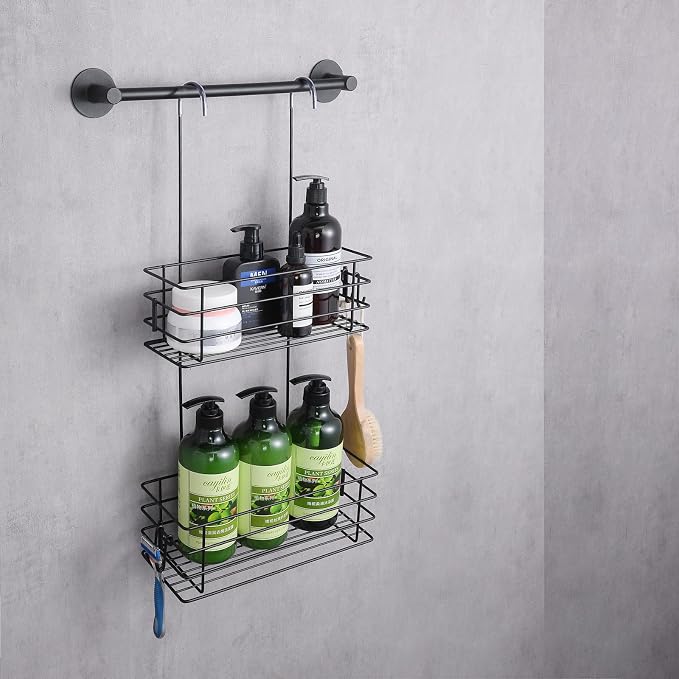 Shower Organizer Hanging Shower Caddy with Rotatable Hook bar Over the Door and Can be Hung on the Faucet or Claw Foot, Stainless Steel Rust Proof and Durable （Black） - Image 5