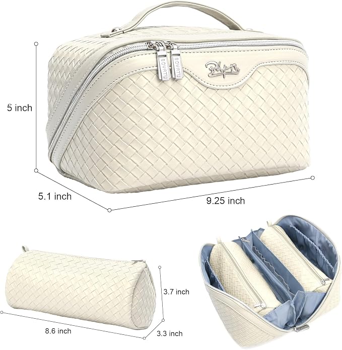 BOYATU Travel Makeup Bag Cosmetic Bags for Women: Large Capacity 3 Pcs Set Make up Bag with Compartments - Waterproof Vegan Leather Toiletry Organizer Bags with Handle (L09 Beige) - Image 9