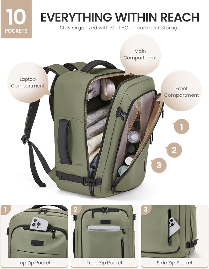 LOVEVOOK Travel Backpack for Women Men with Garment Bag, 50L Carry on Backpack as TSA Personal Item Flight Approved, Luggage Daypack Fits 17.3" Laptop, Overnight Business Weekender Travel Essential - Image 4